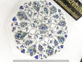 Side Table - White Marble Balcony Table, Pietradura Floral Art Lapis End Table,Accent Table, Narrow Side Table, Laptop Side Table Gift Her Unique Handicrafts IND